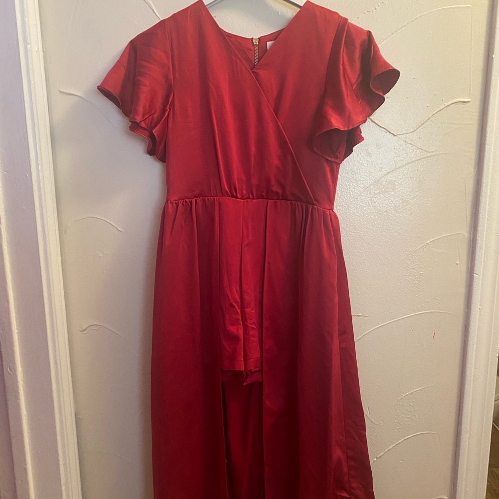 Girls Red Romper with Overlay